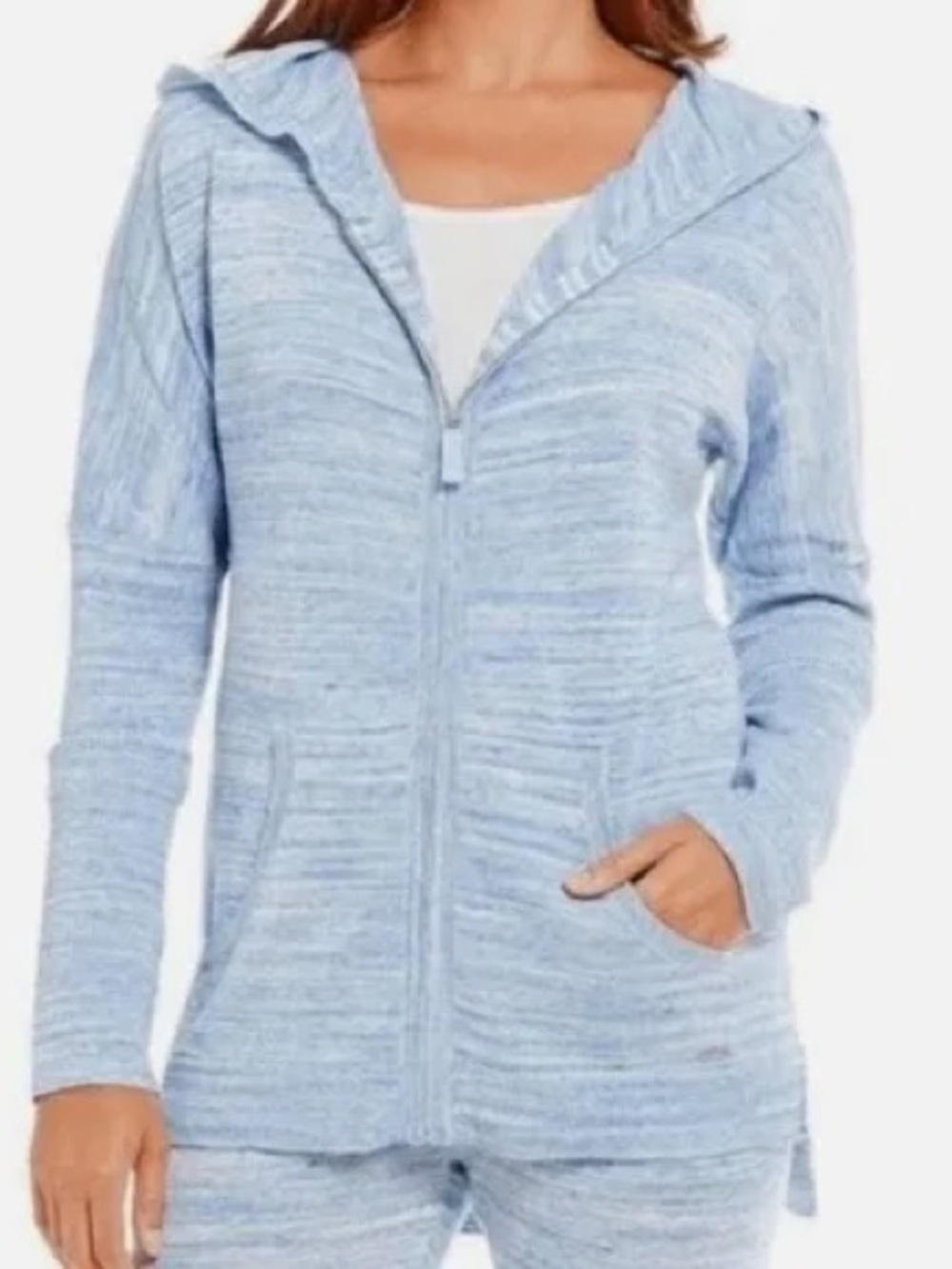 UGG Willa Light Blue Hooded Zip Knit Sweater